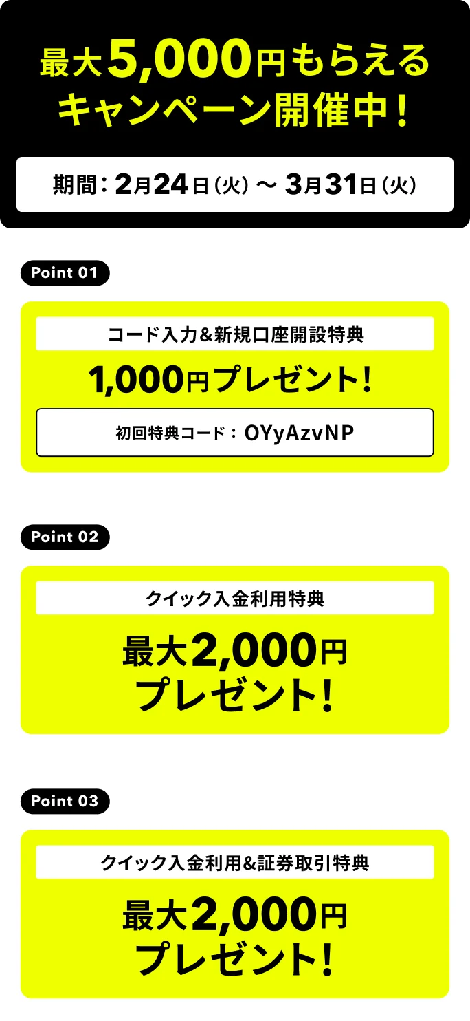 最大5,000円もらえるキャンペーン実施中