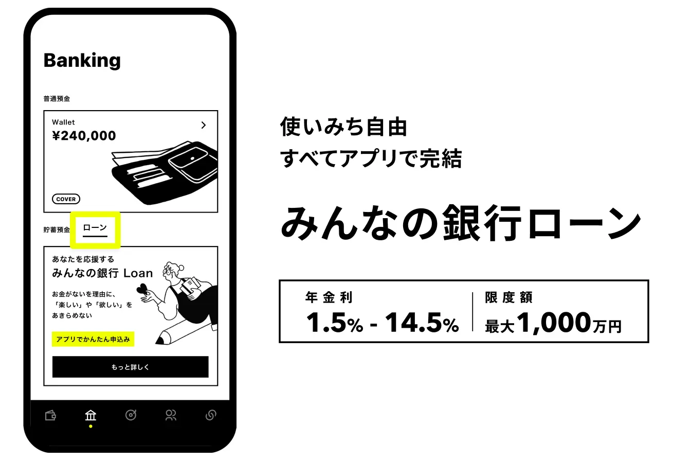 「みんなの銀行」はスマートフォンだけで借入れも一括返済も可能！