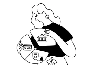 レコードで銀行口座やクレジットカードをまとめて管理するイラスト