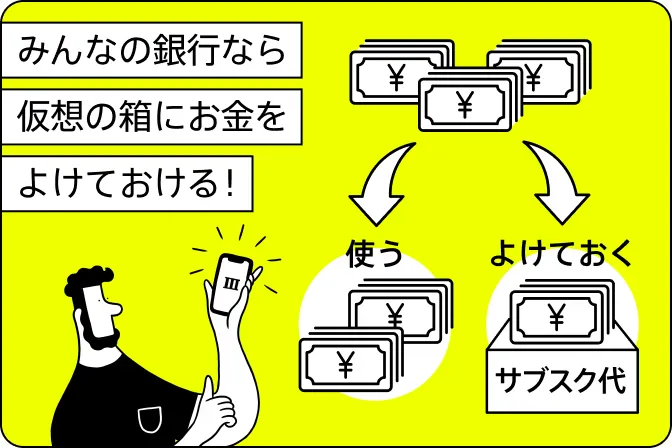 みんなの銀行なら下層の箱にお金をよけておける!